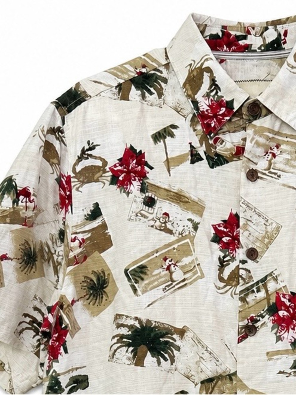 Island Republic Large Silk Hawaiian Aloha Shirt Tropical Christmas Resortwear